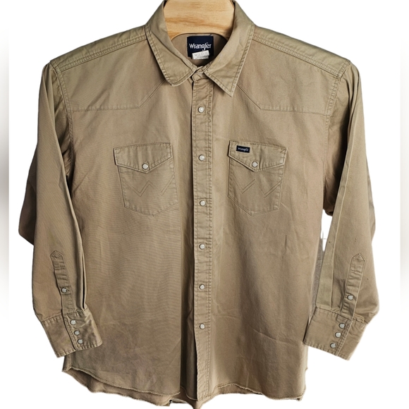 Wrangler Western Pearl Snap Long Sleeve Shirt Big 3XL Tan Cowboy Cut Workwear‎ - Picture 1 of 12